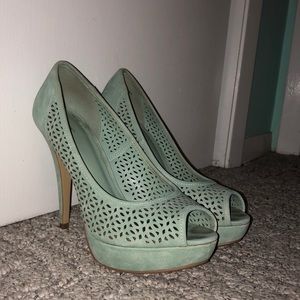Mint green, peep- toe eyelet heels